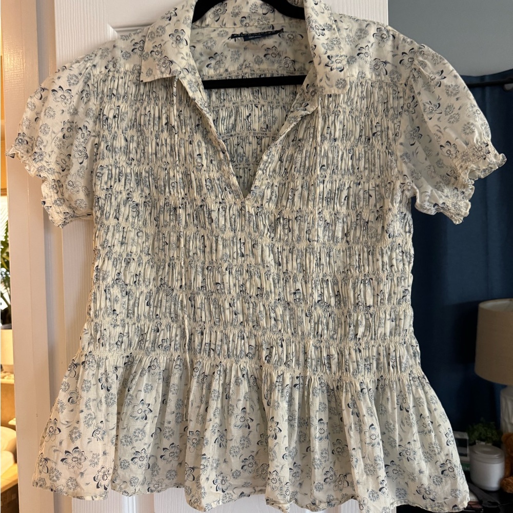 Ralph Lauren Cream and Blue Floral Blouse